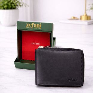 Zefani Premium Round Zip Bi-Fold Genuine Leather Wallet
