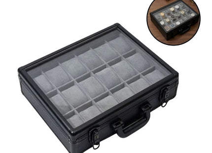 18 Slots Watch Organizer with Top Glass Window and Lock