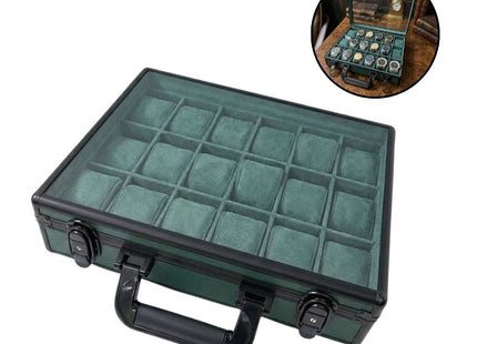 18 Slots Watch Organizer with Top Glass Window and Lock