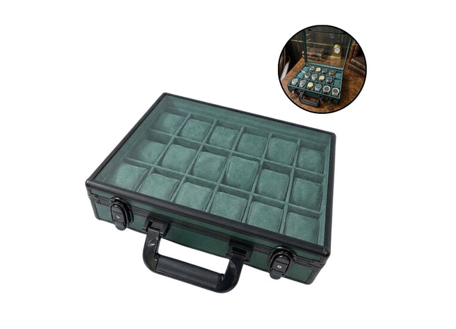 18 Slots Watch Organizer with Top Glass Window and Lock