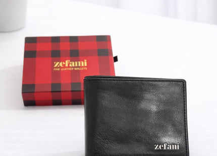 Zefani Classic Black Bifold Genuine Leather Wallet