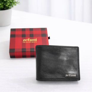 Zefani Classic Black Bifold Genuine Leather Wallet