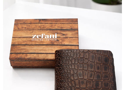 Zefani Premium Croc Texture Genuine Leather Bi-Fold Wallet for Men