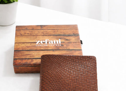 Zefani Heritage Weave Genuine Leather Bi-Fold Wallet