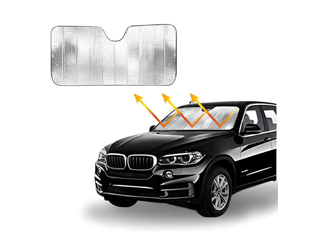 Metallic foldable reflective windshield sun shade