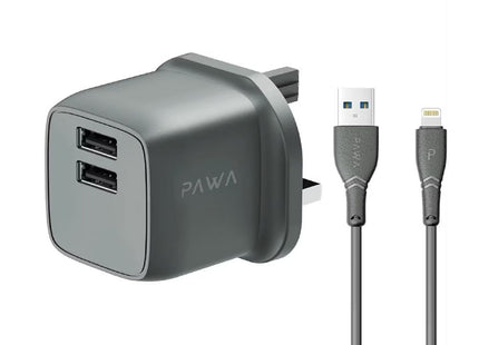 PAWA PocketMini Dual USB Travel Charger USB-A to Lightning Cable