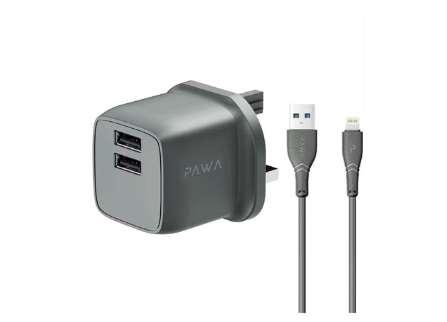 PAWA PocketMini Dual USB Travel Charger USB-A to Lightning Cable