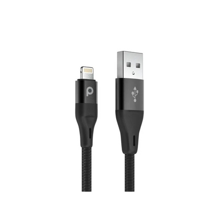 Porodo Aluminum Braided USB-A To Lightning Cable 1.2M 2.4A - Black