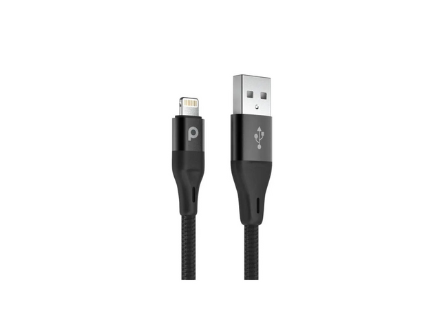 Porodo Aluminum Braided USB-A To Lightning Cable 1.2M 2.4A - Black