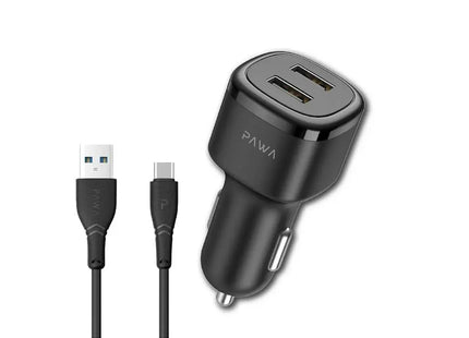 Pawa Solid Car Charger 2.4A Auto-ID with Type-C cable