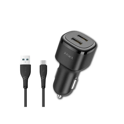 Pawa Solid Car Charger 2.4A Auto-ID with Type-C cable