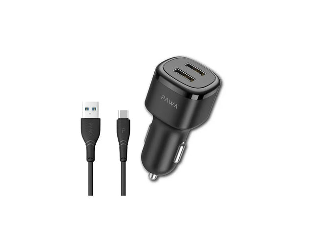 Pawa Solid Car Charger 2.4A Auto-ID with Type-C cable