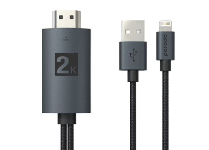 Porodo Braided 2K HDMI Lightning Cable 2M
