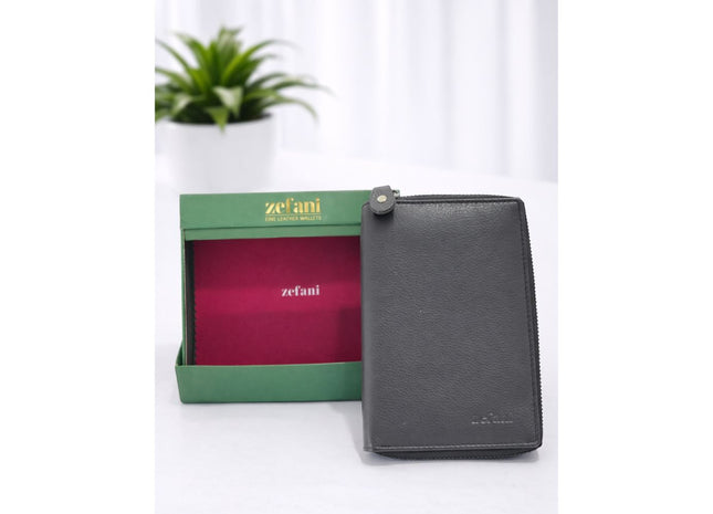 Zefani Genuine Leather Zip-Around Wallet for Men