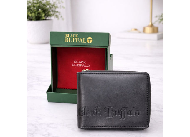 Black Buffalo Premium Genuine Leather Bi-Fold Wallet