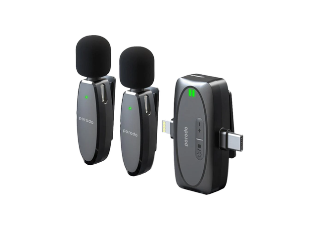 Porodo Dual Connector Lavalier Microphone Dual Mic 