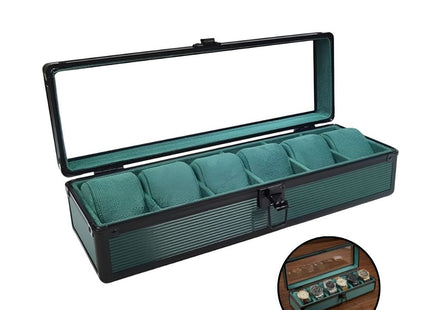 6 Slots Premium Aluminum Watch Storage Box with Clear Lid