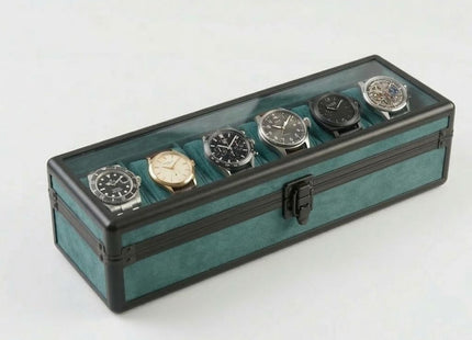 6 Slots Premium Aluminum Watch Storage Box with Clear Lid