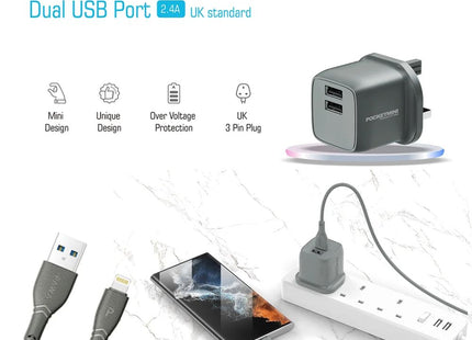 PAWA PocketMini Dual USB Travel Charger USB-A to Lightning Cable