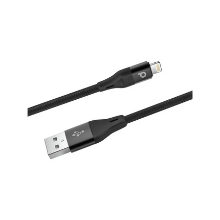 Porodo Aluminum Braided USB-A To Lightning Cable 1.2M 2.4A - Black