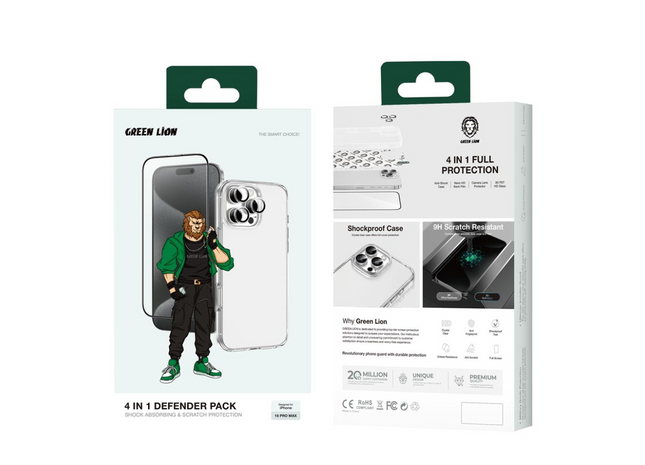 Green Lion 4 In 1 Defender Pack iPhone 16 Pro Max - Clear