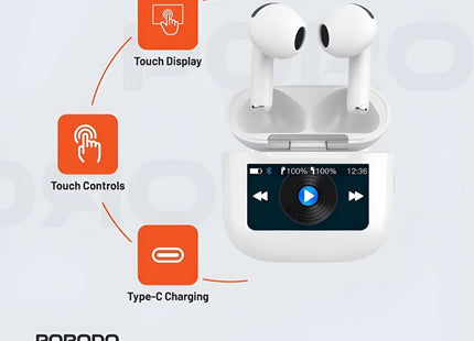 Porodo Soundtec Glimpse Touch Display TWS - White