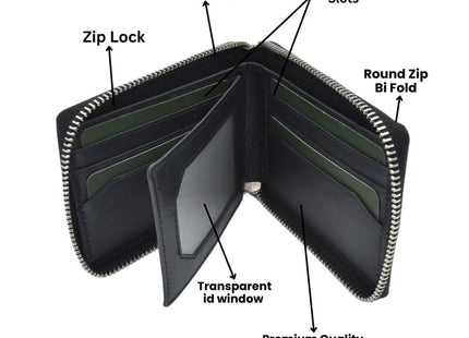 Zefani Premium Round Zip Bi-Fold Genuine Leather Wallet