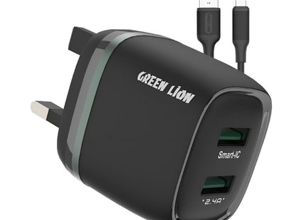 Green Lion Dual USB 12W Wall Charger With USB-A To Lightning Cable UK
