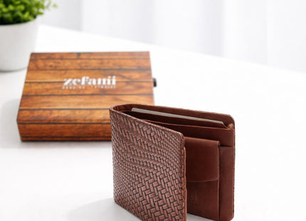 Zefani Heritage Weave Genuine Leather Bi-Fold Wallet