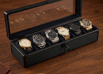 6 Slots Premium Aluminum Watch Storage Box with Clear Lid