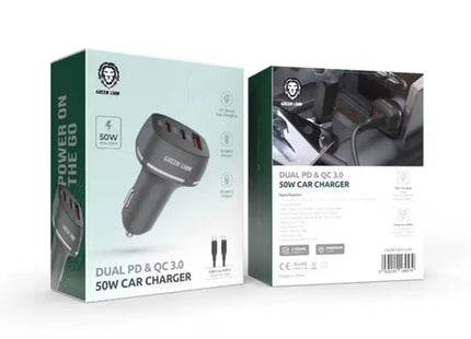 Green Lion Dual PD & QC 3.0 50W Car Charger With USB-C To USB-C Cable