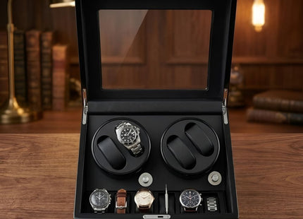 Luxury Dual Watch Winder Box with Storage Slots