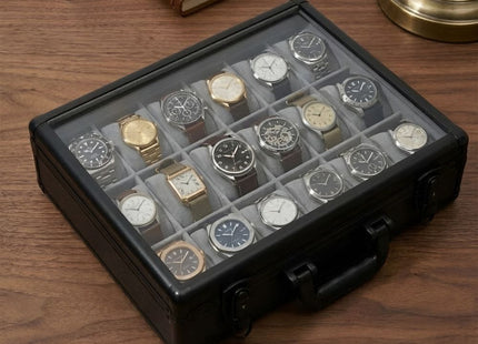 18 Slots Watch Organizer with Top Glass Window and Lock