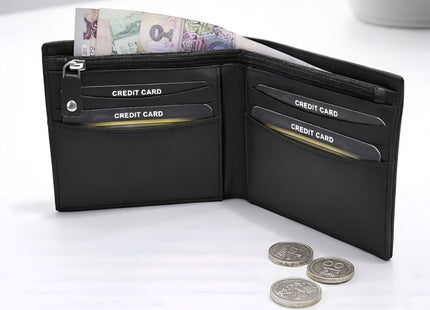 Men’s Leather Bi-Fold Wallet with Zipper Coin Pocket