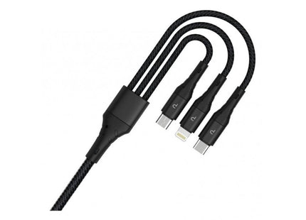 Pawa Nylon Braided 2.4A Data & Quick Charging 3in1 Cable 1.2m/4ft - Black