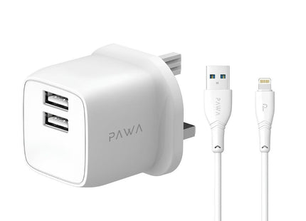 PAWA PocketMini Dual USB Travel Charger USB-A to Lightning Cable