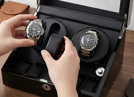 Luxury Dual Watch Winder Box with Storage Slots