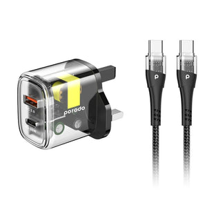 Porodo Dual Transparent Charger with USB-C to USB-C Cable 1.2M - Black