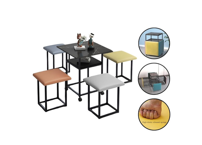 5 in 1 Seating sofa Cube Table with Casters Stackable Table Chair Sets