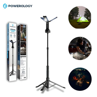 Powerology Camping Foldable Tripod Stand With Solar LED Light