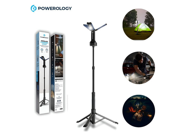 Powerology Camping Foldable Tripod Stand With Solar LED Light