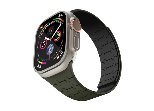 Levelo RoyalLink Silicone Watch Strap For Apple Watch 49MM - Green/Black