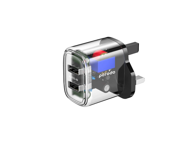 Porodo Dual Output Transparent Charger 2.4A UK - Black