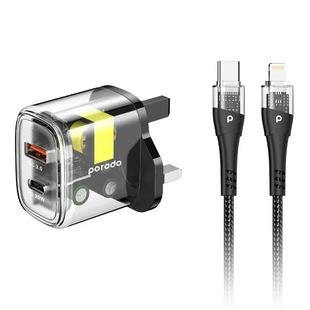 Porodo Dual Transparent Charger with USB-C to Lightning Cable 1.2M - Black