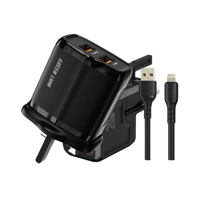 Green Lion 2 USB 2.4A Wall Charger USB-lPH Data Cable 1m