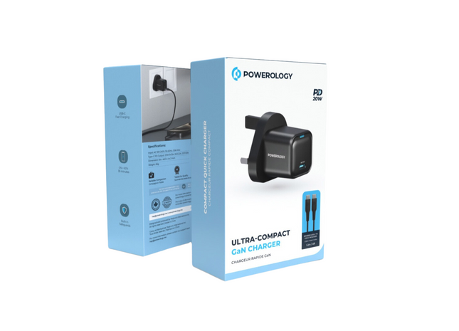 Powerology 20W Single C Port PD Charger UK with Type C to Lightining MFI 27W cable