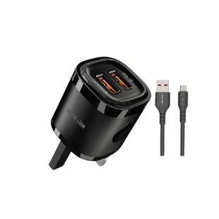 Green Lion Dual USB Mini Wall Charger with USB-A to Type-C Cable 1M UK