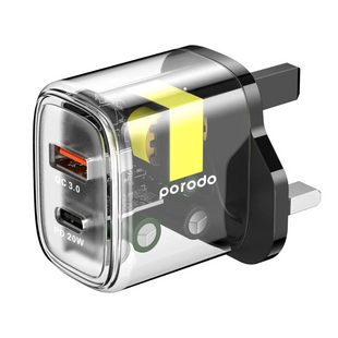 Porodo Dual Transparent Charger 18W UK - Black