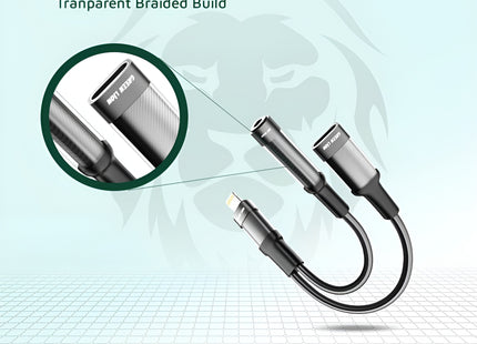 Green Lion 2 in 1 Earphone & Charging Adapter Lightning to Lightning + 3.5 12CM - Black