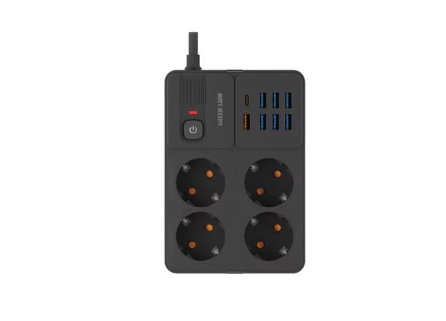 Green Lion EU Power Socket 7 USB-A Port & 1 PD Port - Black